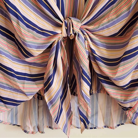 Umgee Striped Surplice Tie Front Flutter Sleeve Blouse - Picture 5 of 9